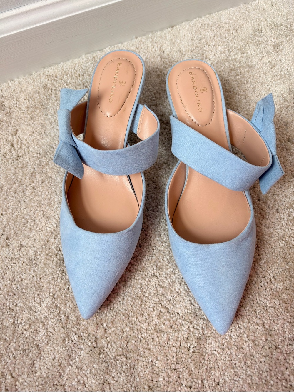 Bandolino Powder Blue Pointed-Toe Bow Strap Mules